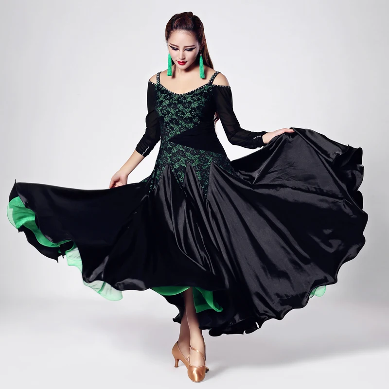 Women s Ballroom Dancingwear Long Sleeve Elegante Lace Modren Waltz font b Tango b font Dresses