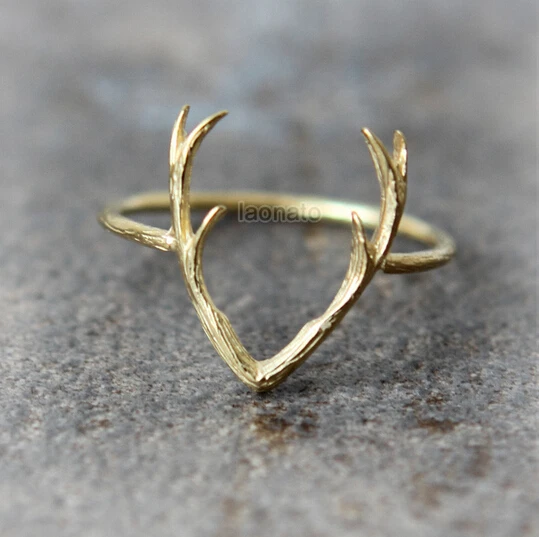 Ромашки один кусок простой дизайн олень кольцо из оленьего рога Серебро Золото оленьи рога кольца симпатичное кольцо животное для женщин рождественские подарки