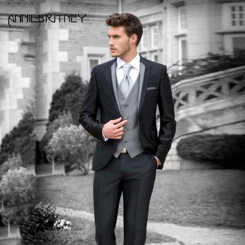 black suit grey vest