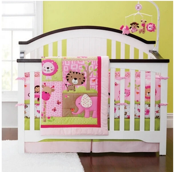 Sweet Zoo Animals Pink Baby Bedding set girls cot set ...