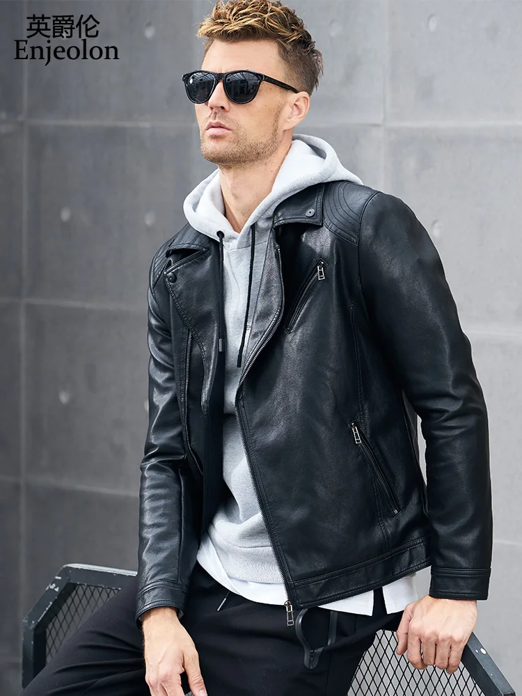 Buy Enjeolon brand new PU Motorcycle Leather pocket Jackets Men fall jacket