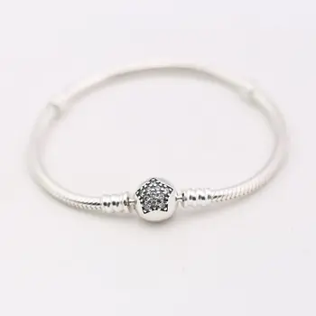 

Genuine 925 Silver Bracelets and Bangles for Women Gift Sparkling Star Clear CZ fit Lady Beads Charms pendants DIY