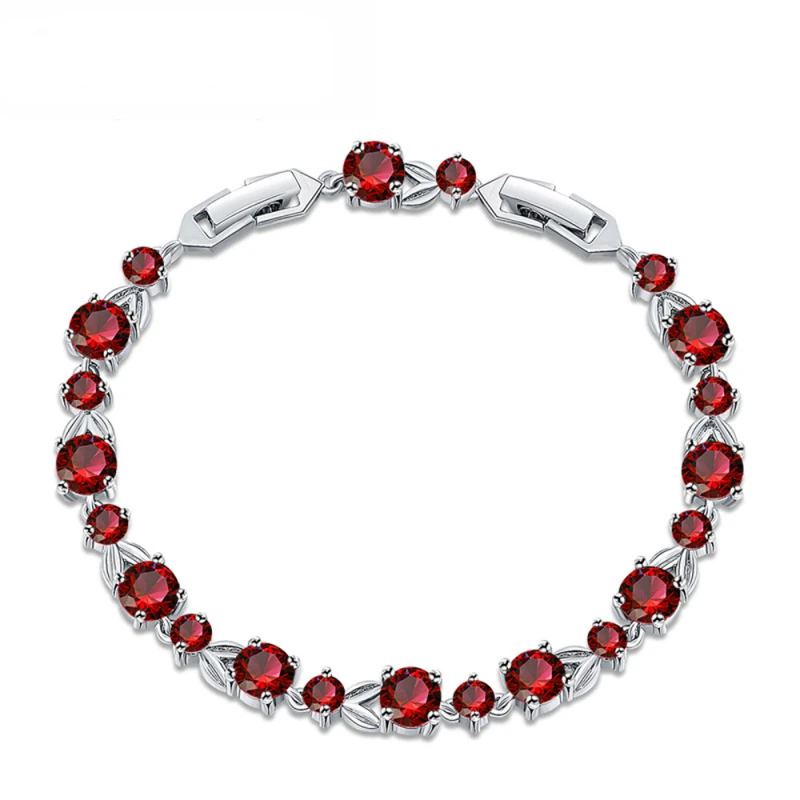 

Garilina New Round Red Cubic zirconia silver bracelet fashion simple female Garnet bracelet adjustable B2063