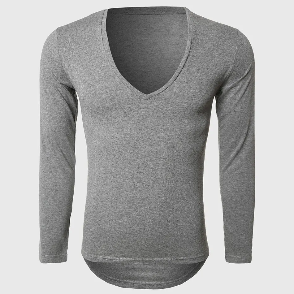 Compra V cuello camisetas de manga larga para los hombres