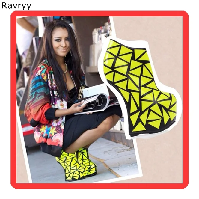 

Hot Fashion Strange Style Heel Woman Yellow Ankle Boots Cool Platform Heel Party Club Show Short Boot Female Motorcycle Boots