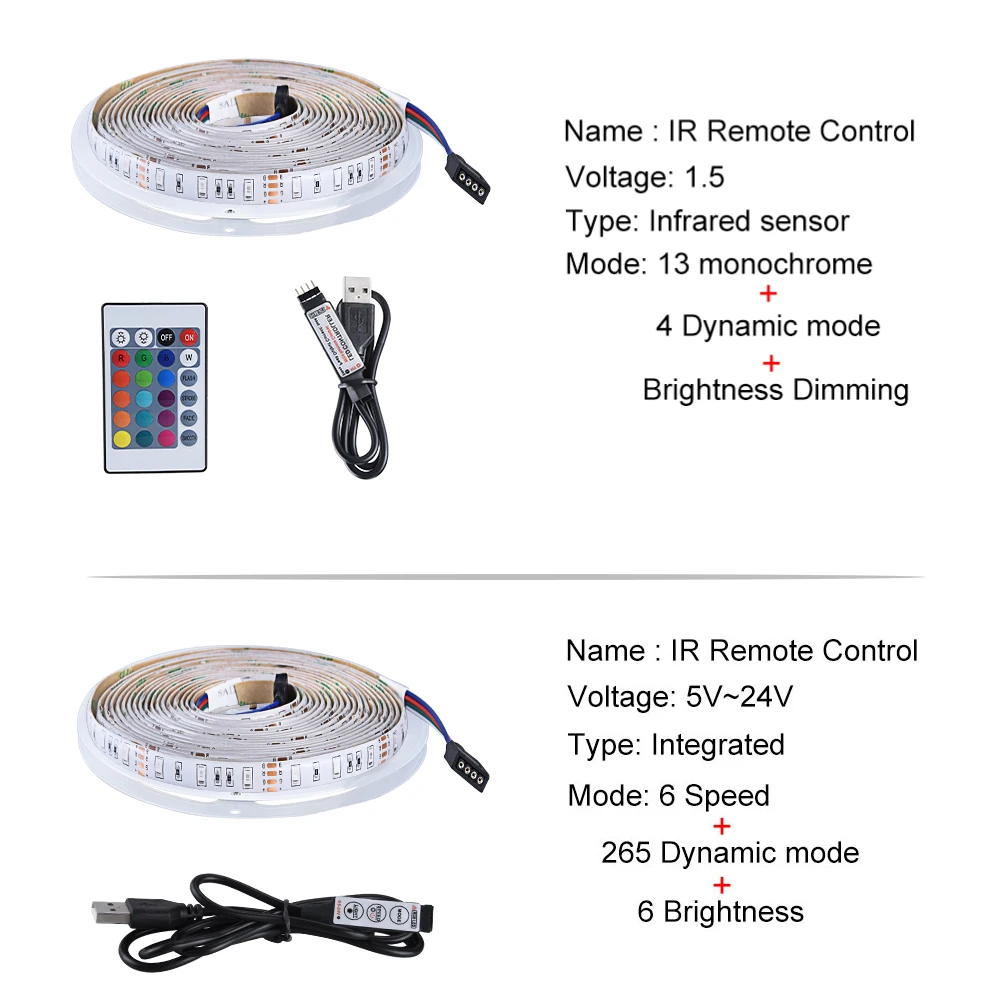 Foxanon 1 м 2 м 3 м 4 м 5 в RGB свет 2835SMD USB Светодиодная лента для ТВ фоновая световая лента лампа с 3 клавишами IR24Key RF17key контроллер