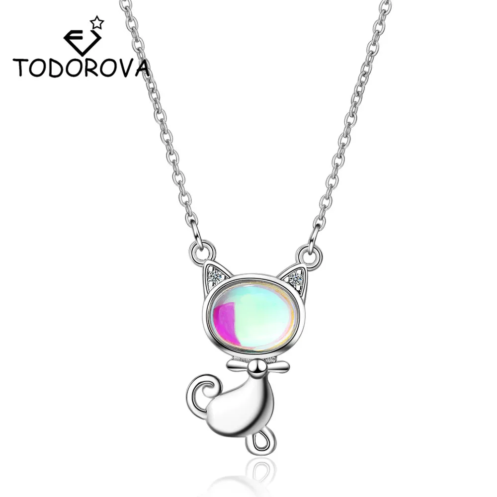 

Todorova Cute Cat Moonstone Crystal Pendant Necklace Women Girls Children Gift Choker Drop Shipping