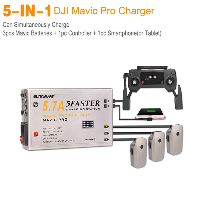 

DJI Mavic Pro PLATINUM 5 IN 1 Battery Charger Controller 5.7A Large Current Support Smartphone Tablet Charger with OLED Display