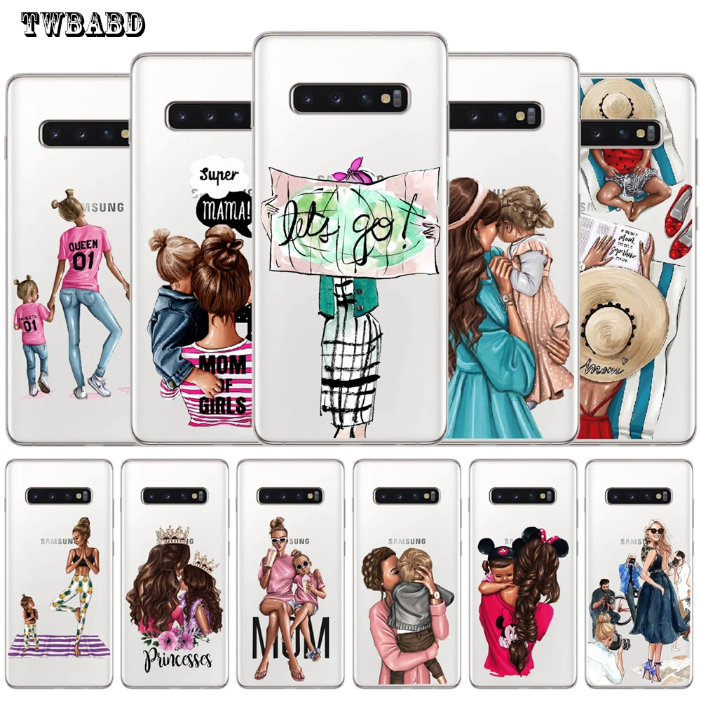 

For Cover Samsung Galaxy S10 S9 S8 Plus S6 S7 Edge S10 Lite Sexy Girl Mom Baby Soft TPU Phone Case Black Protective Back Cover