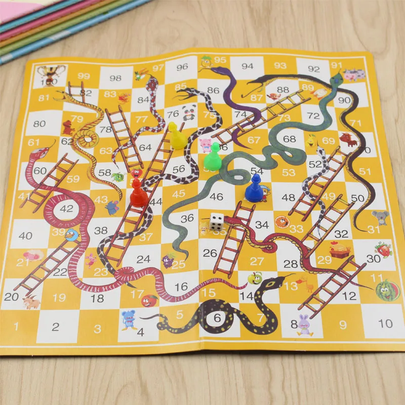 

50pcs/lot Portable Snake Ladder Board Game Set Flight Chess jogos Educational Party Games Toys for Kids Adults