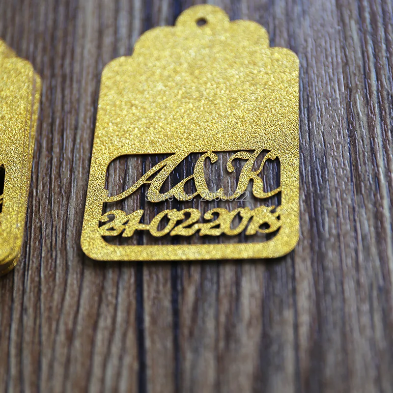 Glitter gold wedding favour tags, custom party gift tags, laser cut thank you glitter gold tags