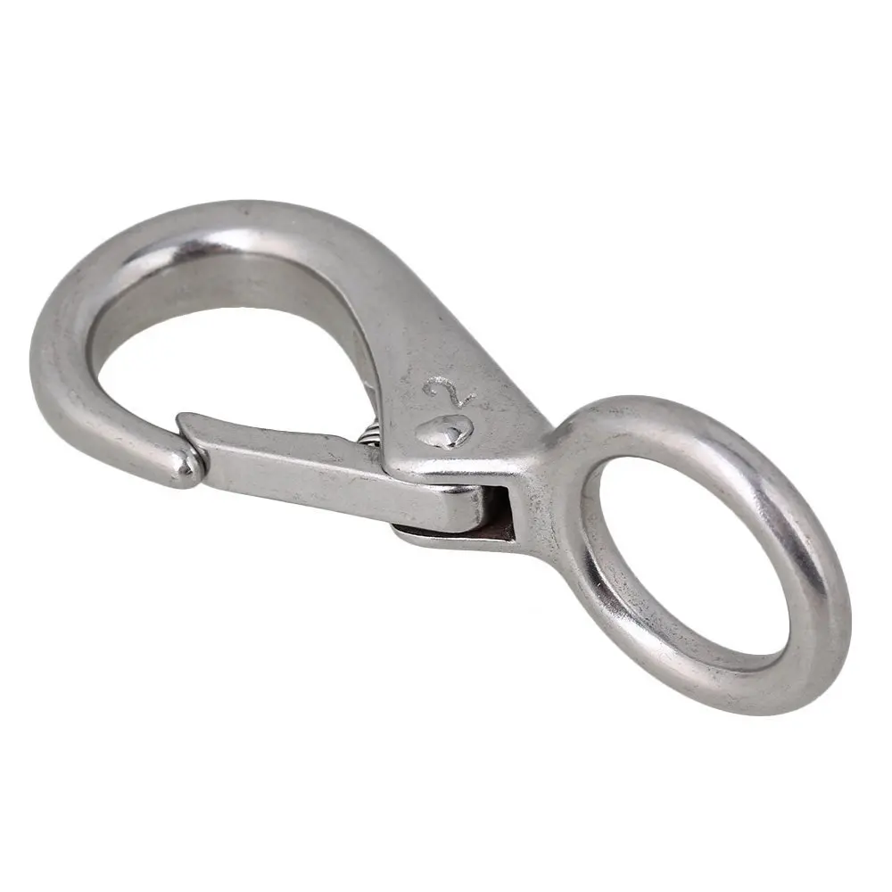 82mm Silver 304 Stainless Steel 2 Carabiner Secure Lock Boat Clip Hook
