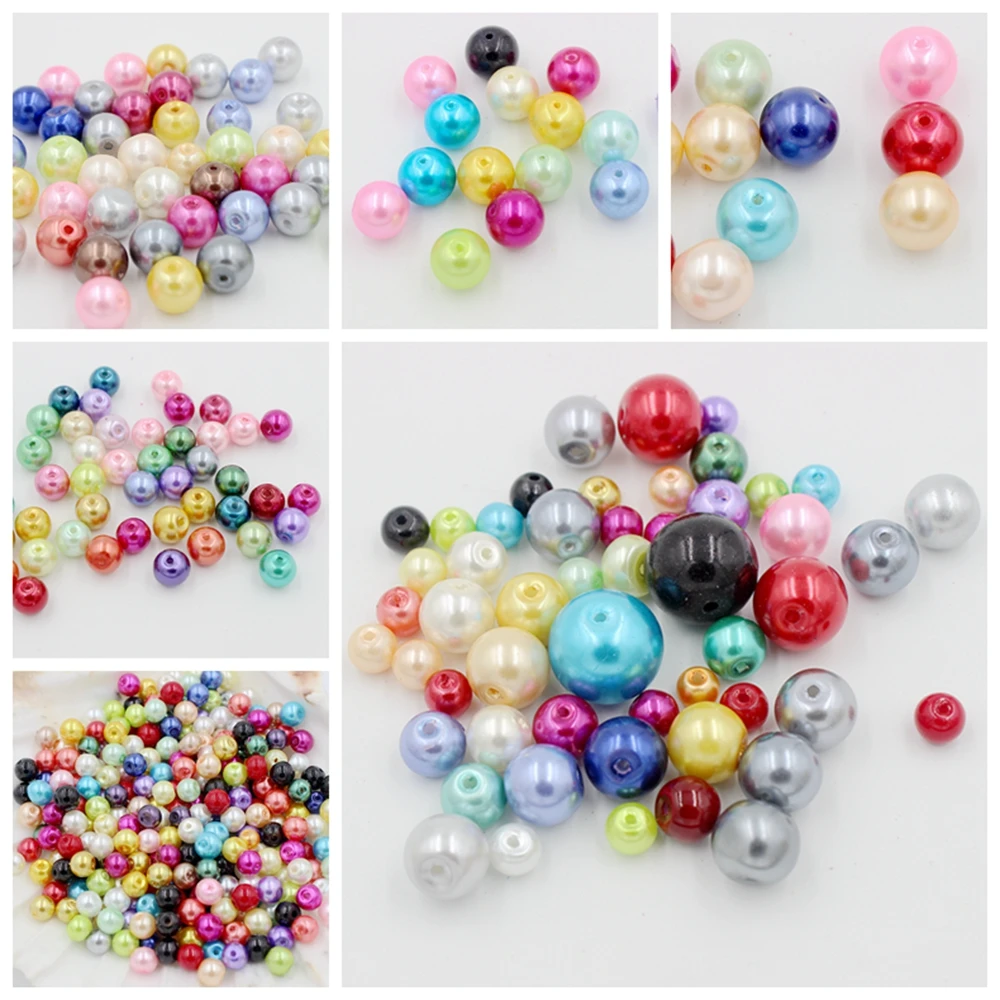 

4,6,8 ,10,12,14MM Glass Imitation Pearl Beads Round Ball Bead 20-100PCS For DIY Bracelet Necklace Jewelry Findings Making