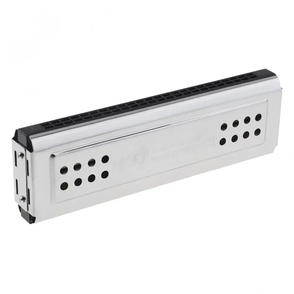 Professional 24 Holes Key Of C&G Silver Double-side Tremolo Harmonica for Adult Beginner and Children