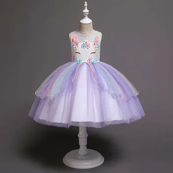

New Girls Unicorn Dress Summer banquet costume Children's flowers Dresses Princess unicorn halloween dresses kids birthday dress