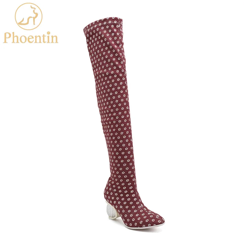 Phoentin/сапоги без шнуровки до бедра 2018 г. эластичная ткань bottine femme в горошек со