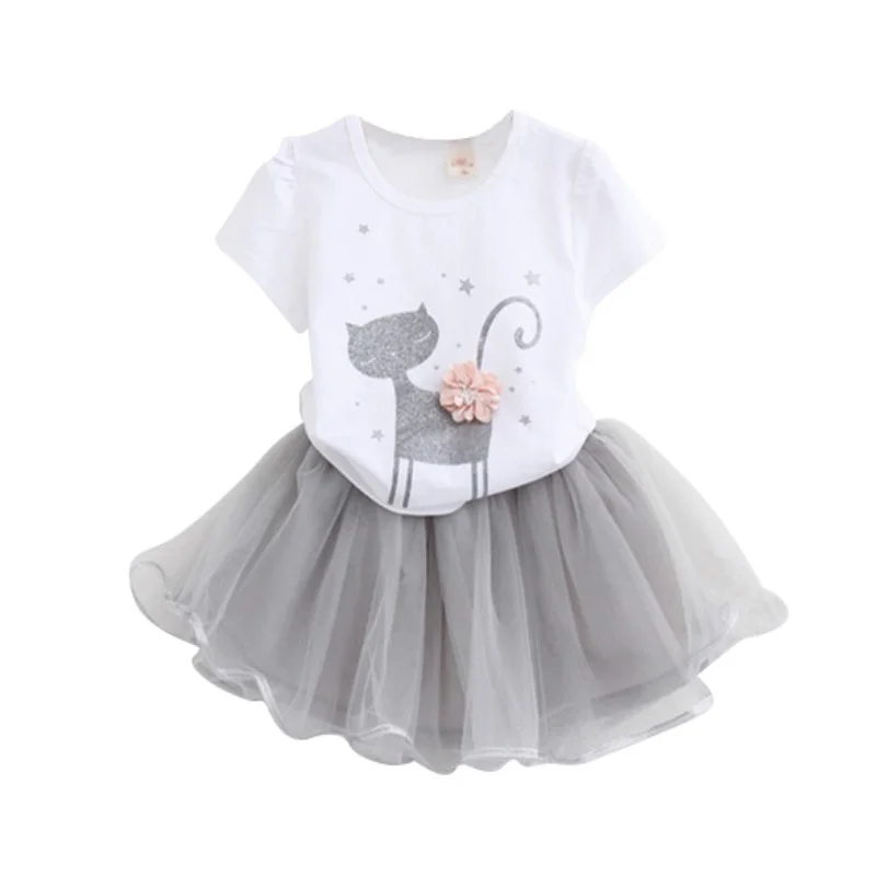 

Summer Girls Clothing Sets Cotton Short Sleeve T-shirt+Tutu Skirts Children Clothes