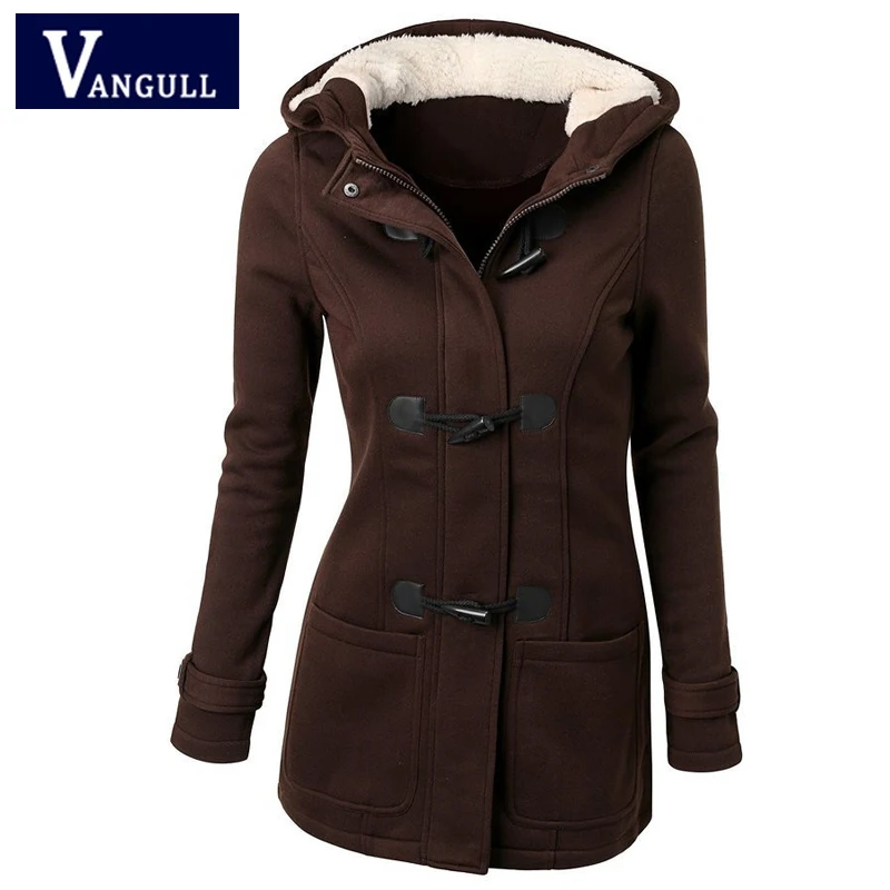 

Casual Thick Women's Clothing 2018 Winter Solid Slim zipper Ladies outwear Hooded Horn Button warm women long Basic Jackets