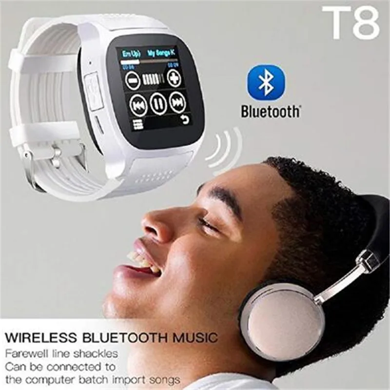 Men T8 Bluetooth Smart Watch With Touch Screen Big Battery Camera TF Sim Card For IOS Android Phone VS Y1 V8 X6 U8 A1 DZ09 Q18