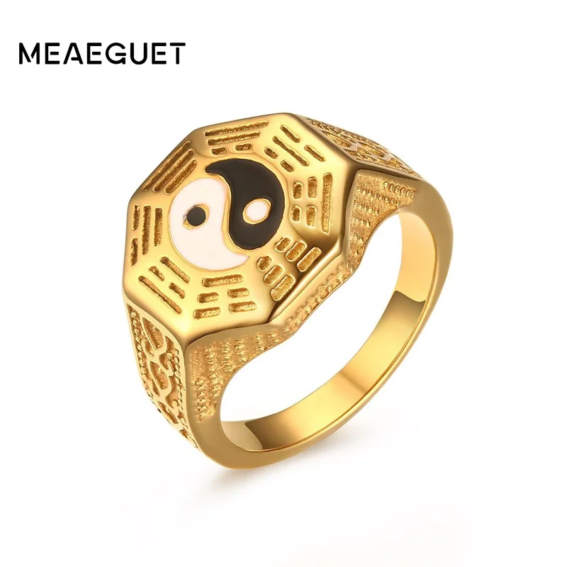 

Meaeguet Men's Gossip Yin Yang Symbol Rings Gold Color Stainless Steel Male Wedding Bands Jewelry Bague AnillosUS Size 7-11