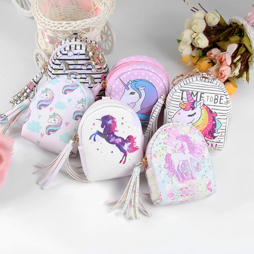 

A Gift For Girl Kawaii Kid Unicorn Animal Coin Purse Women Mini Wallet PU Leather Tassel Keys Pouch Zipper Storage Organizer Bag