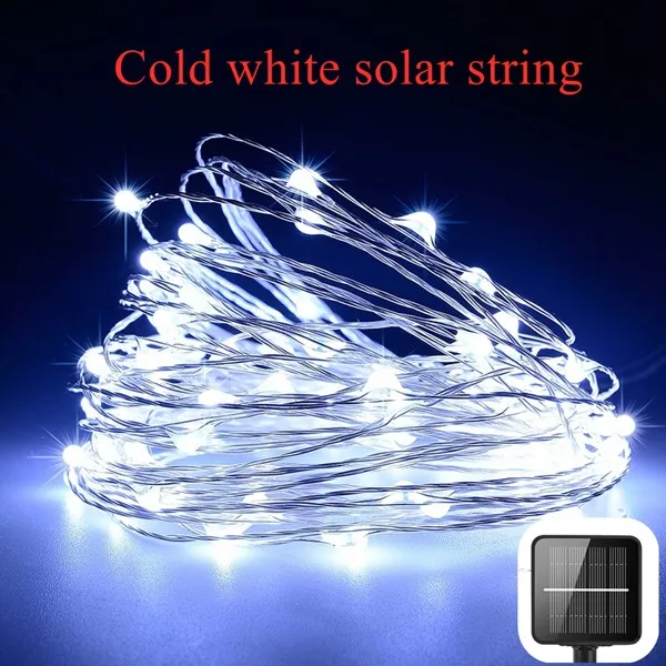 200/300/400 светодиодный Солнечный светодиодный светильник Водонепроницаемый светодиодный Медный провод шнура для отдыха на открытом воздухе светодиодный полосы для рождественской вечеринки Свадебные украшения - Испускаемый цвет: T-cold white