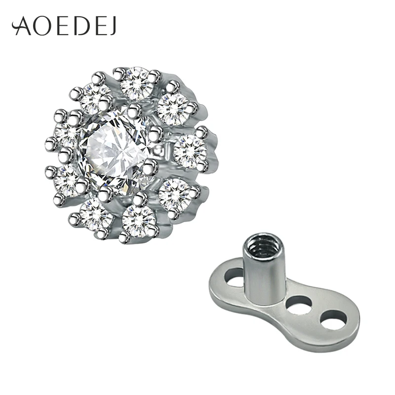 

AOEDEJ Cubic Zirconia Crystal Flower Dermal Anchor Top Surgical Steel Micro Surface Piercing Body Jewelry Skin Diver Screw Fit