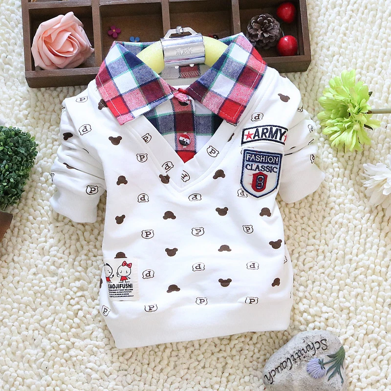 

2017 hot Spring autumn boys clothes long-sleeve cartoon cotton plaid lapel t-shirts children boy clothing tops kids clothes