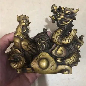 

6" Chinese Feng Shui Lucky Brass Wealth Zodiac Year Rooster Cock Dragon Statue