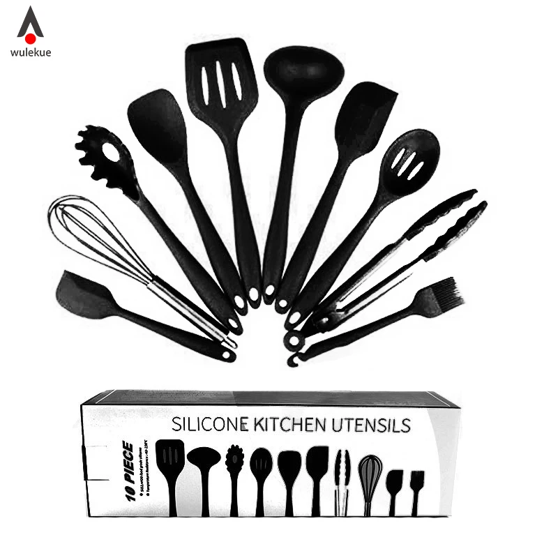 

WULEKUE Silicone 10pcs Cookware Set Cooking Utensils Non-Stick Multifunctional Cook Supplies Scoop Spoon Pot Kitchen Accessories