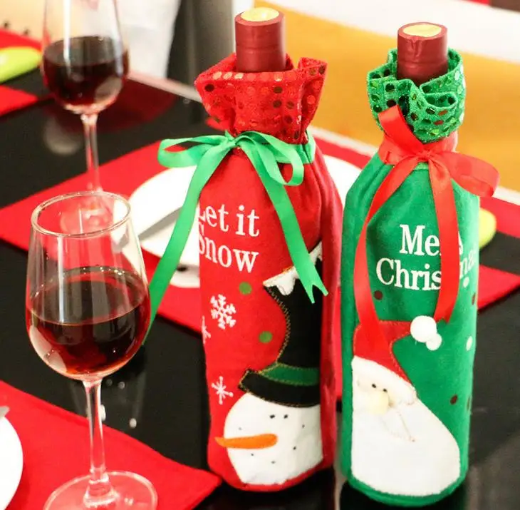

6pcs/lot Santa Claus Bottle Cover Bag Christmas Wine Bottle Bag Dinner Bow-Knot Red Deer Christmas Home Party Decors Santa Claus