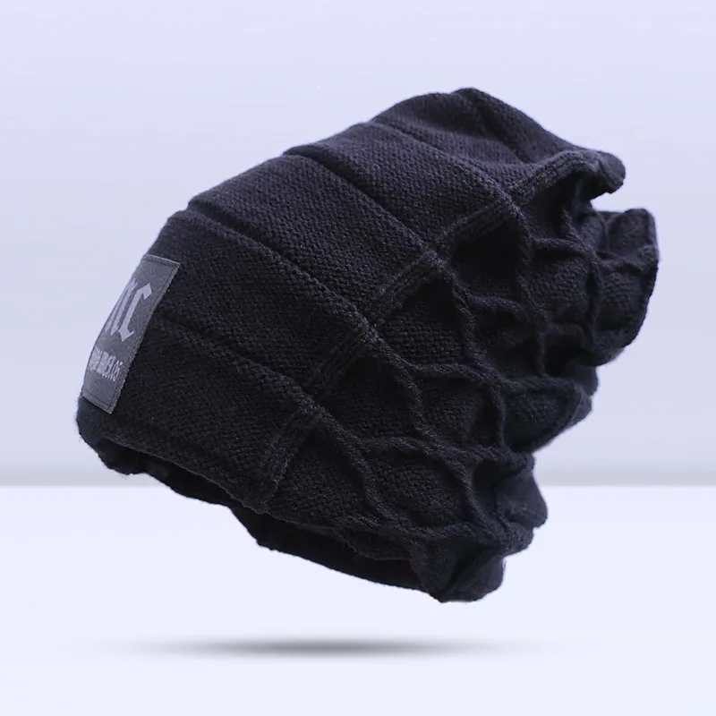 A Black Стильные шапочки Skullies, зимняя мужская шапка, Толстая теплая зимняя мужская шапка, толстая шапка s Beanies, Зимняя мужская шапка toucas gorros - Цвет: A Black