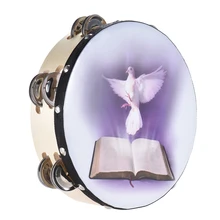 " /10" двухрядный бубен колокольчик ударный инструмент с библейским узором для церкви