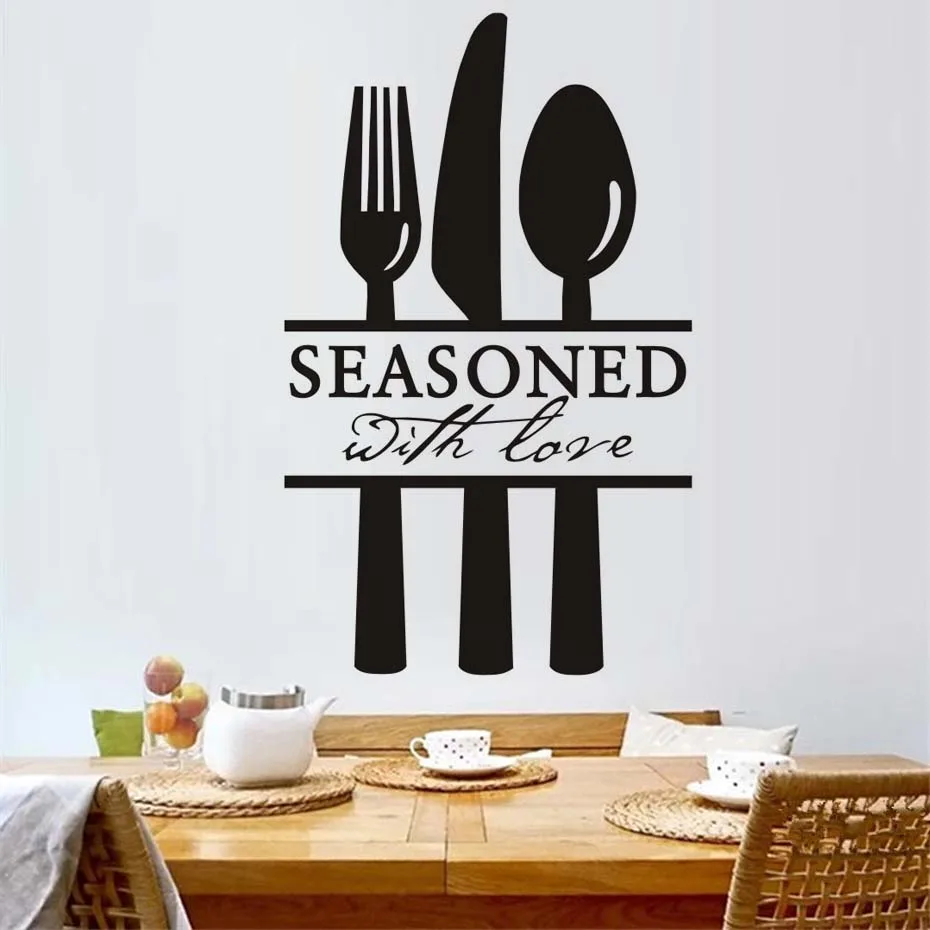 Diy Modern Decor Spoon Fork Knife Kitchen Wall Sticker Seasoned With Love Quotes Wall Decals Dining Room Wallpaper Home Decor Diy Modern Decor Spoon Fork Knife Kitchen Wall Sticker Seasoned With Love Quotes Wall Decals Dining Room Wallpaper Home Decor