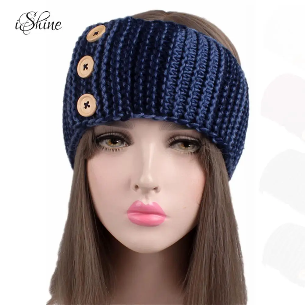 1PC Women Lady Crochet Buttons Turban Knitted Head Wrap Hairband Winter