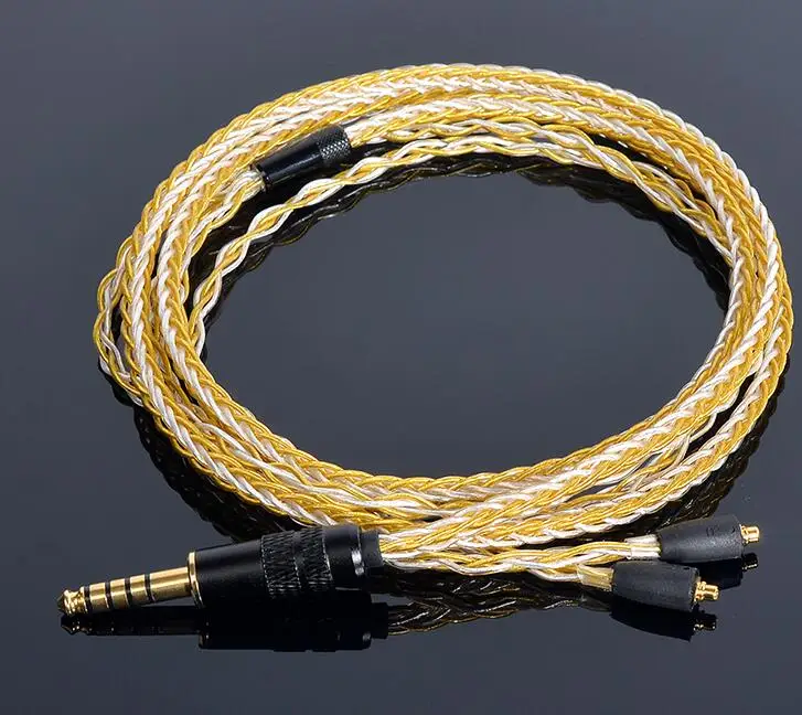 OKCSC DIY Обновлено 8 ядер 7N Золото Серебро смешанные MMCX 4,4 мм наушники с уравновешенным якорем кабель линии для SE525 SE535 SE846 UE900 LA DT2 - Цвет: Gold plated Copper