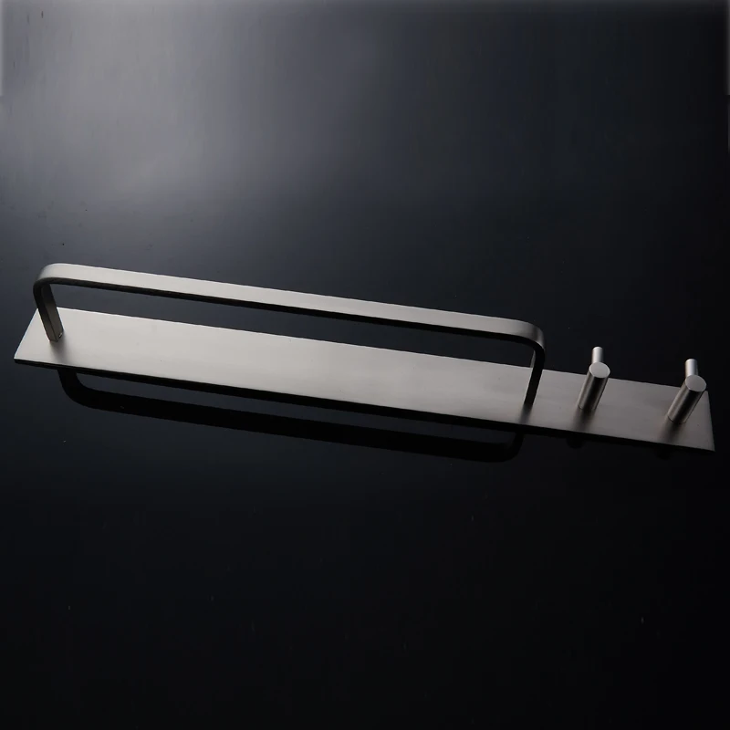 Towel Bar Black Aluminum Brushed Single Towel Holder Rail Wall Mounted Bathroom Towel Rack Hanging Holder with 2 Hooks toallero