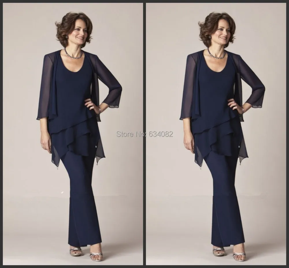 

free shipping New Arrival Spring Summer Simple A Line Royal Blue Chiffon Ankle Length Mother Of the Bride Pant Suits With Jacket