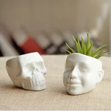 Новый Zakka белый Мини череп и улыбка керамические горшки DIY Мини горшках суккуленты сочные растения Рабочего цветочные горшки украшения