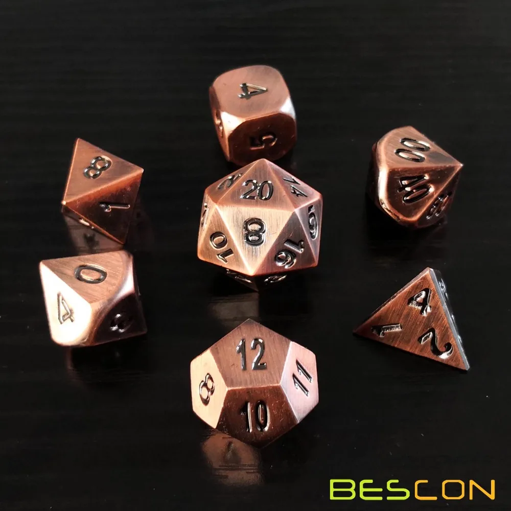 Bescon Heavy Duty Old Bronze Solid Metal Dice Set, Ancient Metallic Polyhedral D&D RPG Game Dice 7pcs Set afbeelding