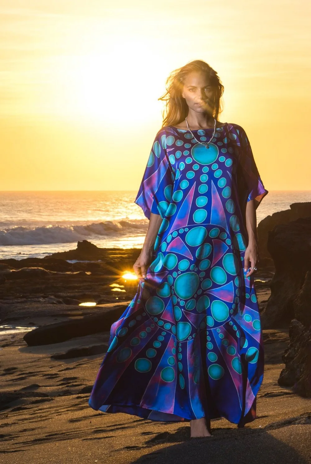 Boho Plus Size Maxi Beach Dress Lotus Floral Swimsuit Cover Up Long Kaftan