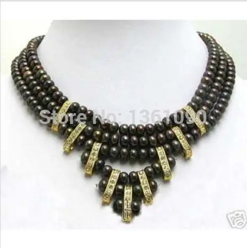 

N498 7-8mm natural tahitian black Pearl necklaces 18inch NEW (A0326)