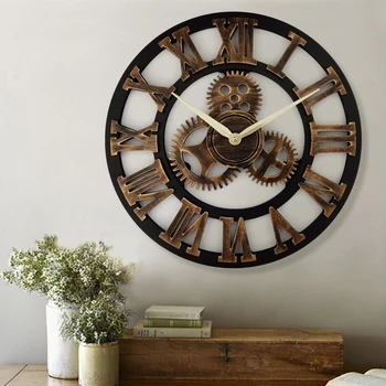

18 Inch Vintage 3D Large Retro Decorative Wall Clock Big Art Gear Design