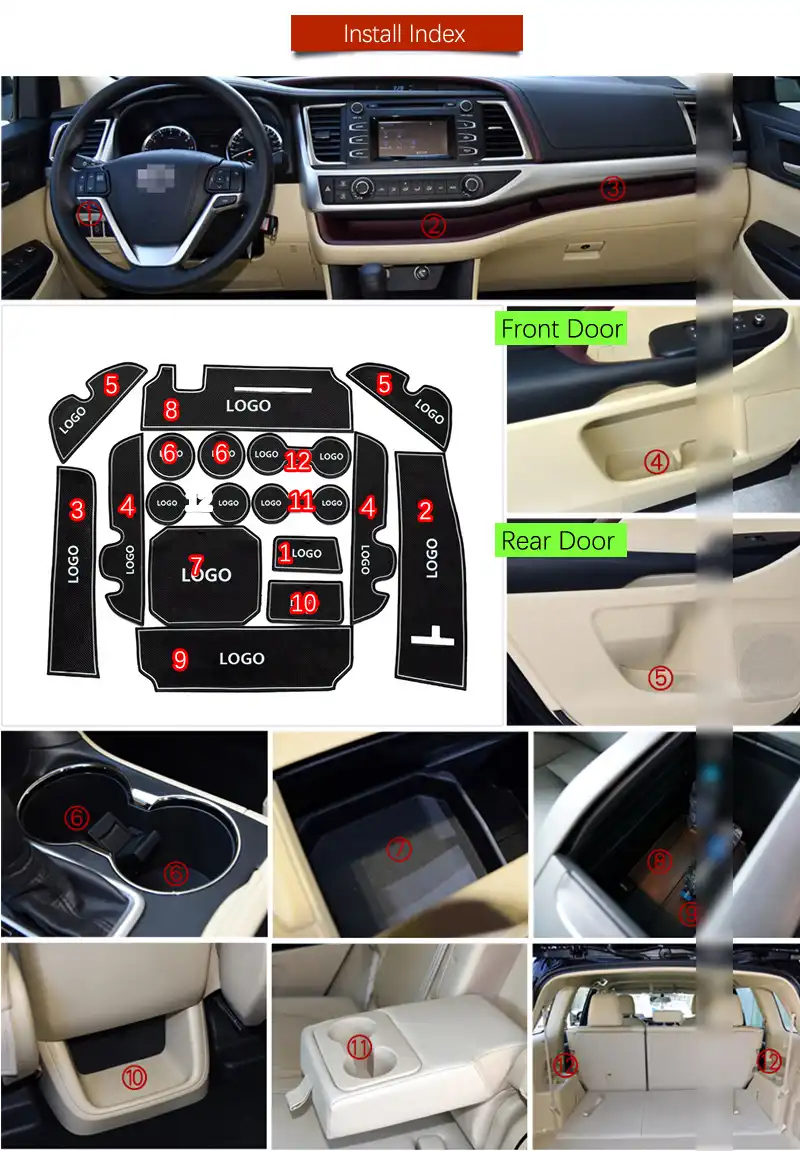Anti Slip Gate Slot Mat Rubber Coaster For Toyota Highlander 2014 2015 2016 2017 2018 2019 Xu50 Kluger Accessories Car Stickers Floor Mats Aliexpress Toyota Highlander 2022 Non-Slip Door Gate Slot Mats Cup Mat S