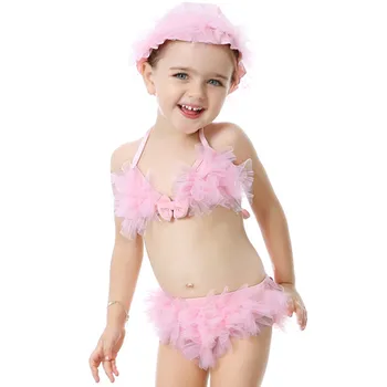 

Three Pieces Baby Swimwear Swimsuit for Girls Summer Children Bikini Set with Lace Edge Infant Girl Swimming Beach Clothes