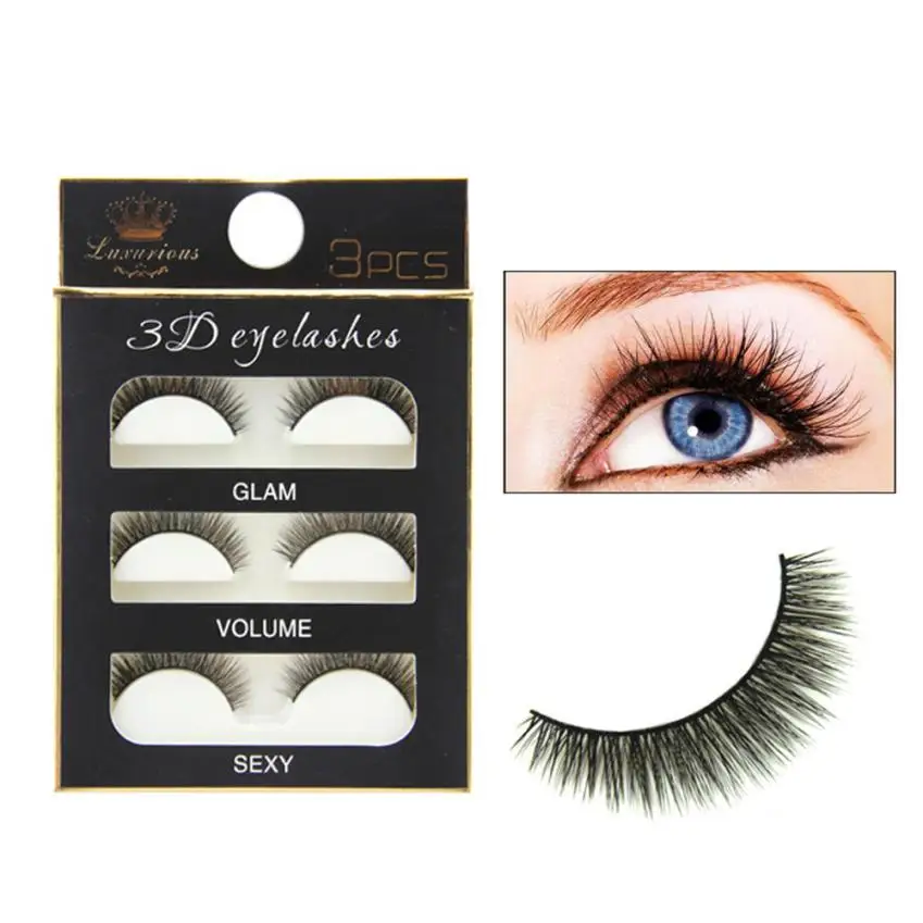ISHOWTIENDA New Japanese New 3 Pairs Luxurious 3D False Eyelashes Cross