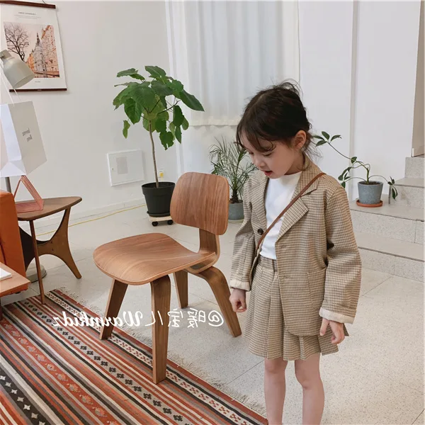 2pcs Kids Suits for Girls Kids Blazers Jackets+plaid Skirts Kids Girls Outerwear Jackets Set Girl Set Clothes Blazers Coat