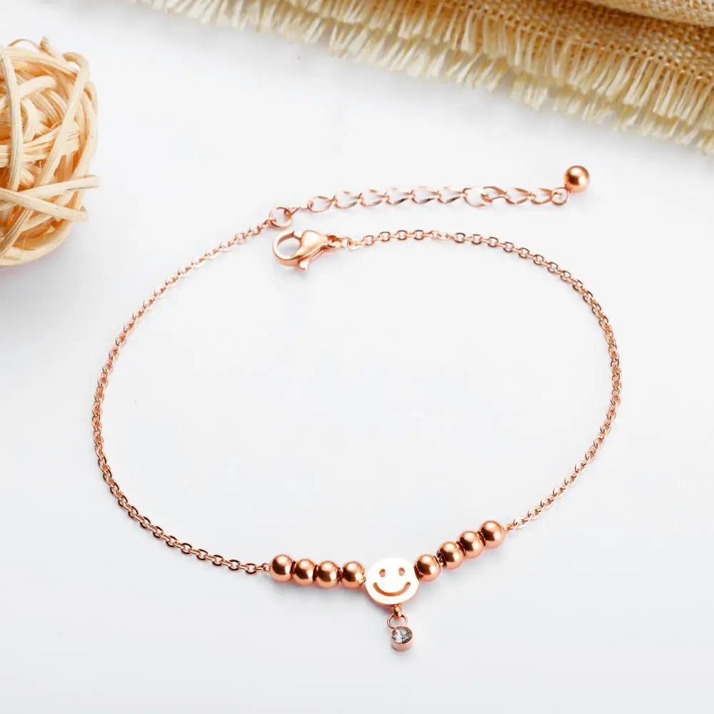 CJZBLXSL00793Titanium steel plated rose gold round bead smiley anklet | Украшения и аксессуары