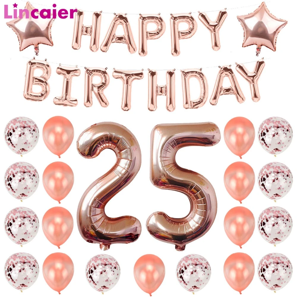 番号 25 風船誕生日パーティーの装飾 25 歳 25th誕生日ローズゴールド男性女性 52 52th誕生日用品 Ballons Accessories Aliexpress