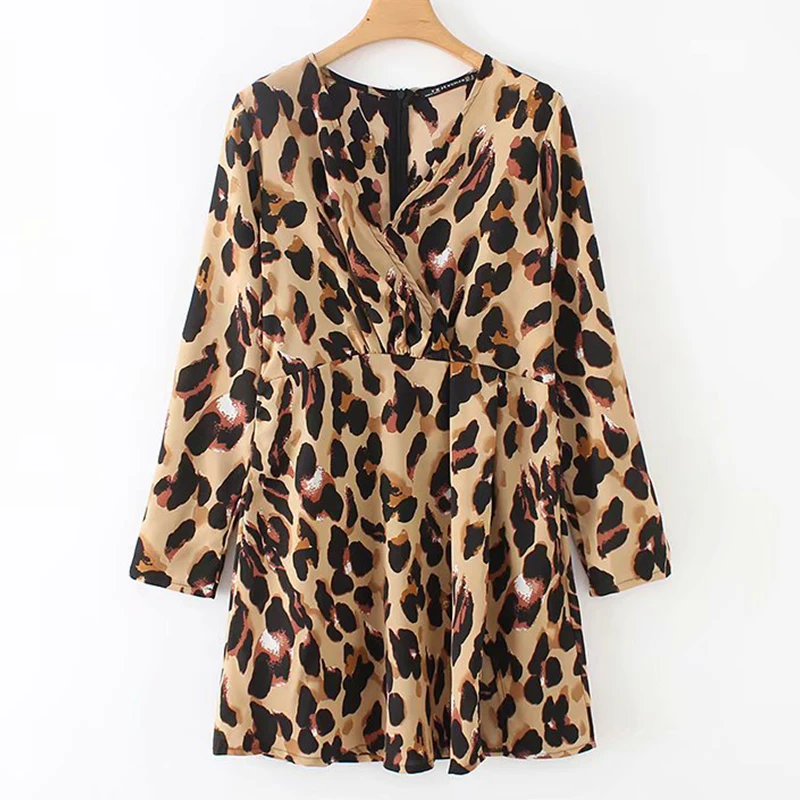 Women's Clothing Dress 2019 Fashion Wild Long Sleeve V-Neck Leopard Waist Dress Ms Summer Sexy Slim Fit Temperament Clothing